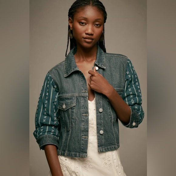 NWT Anthropologie Pilcro Crafted-Sleeve Denim Jacket, Size M - Picture 3 of 7